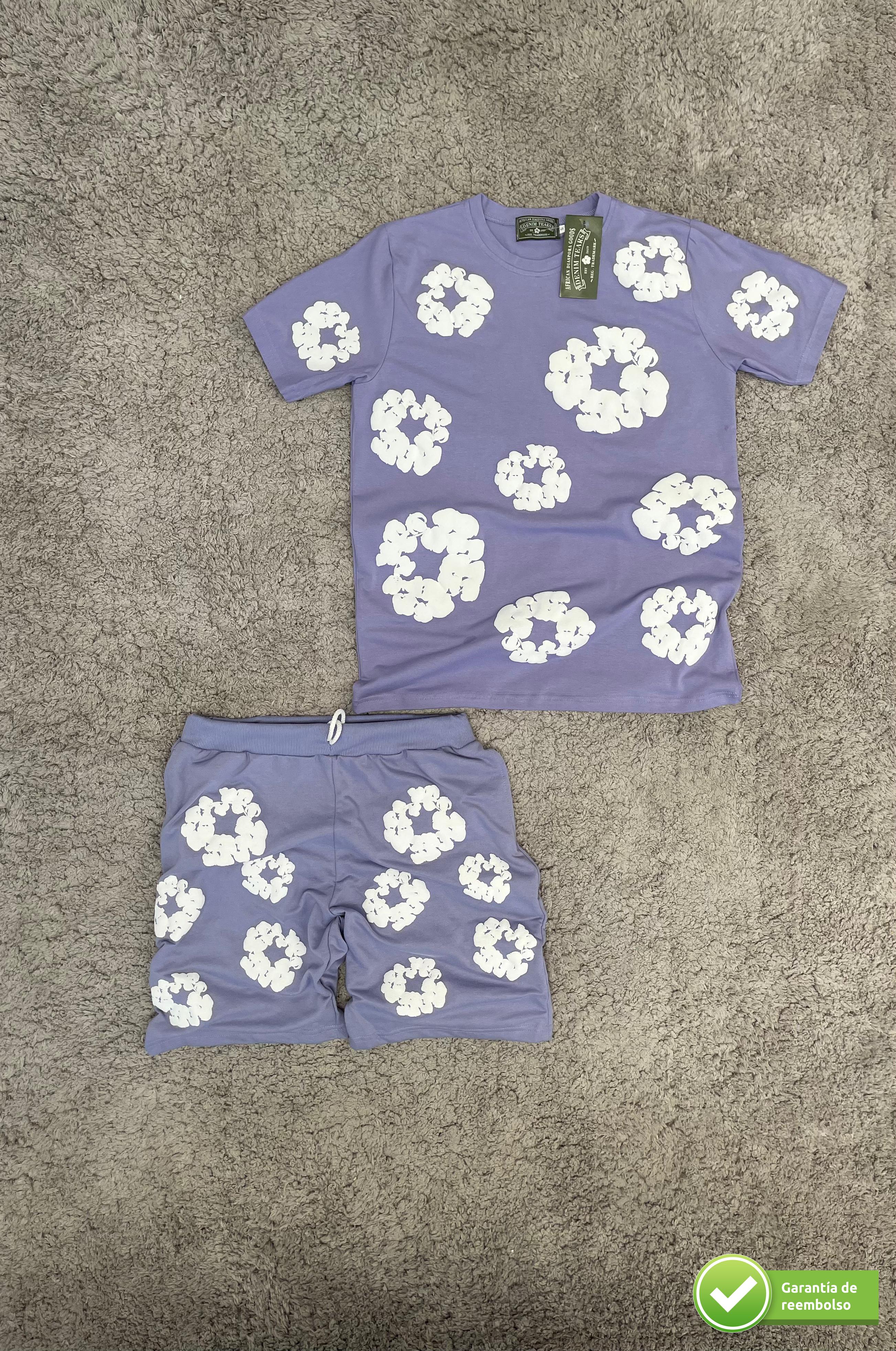 CONJUNTO DE SWEATSHIRT CURTO COM ESTAMPA DE LÁGRIMAS DE JEANS